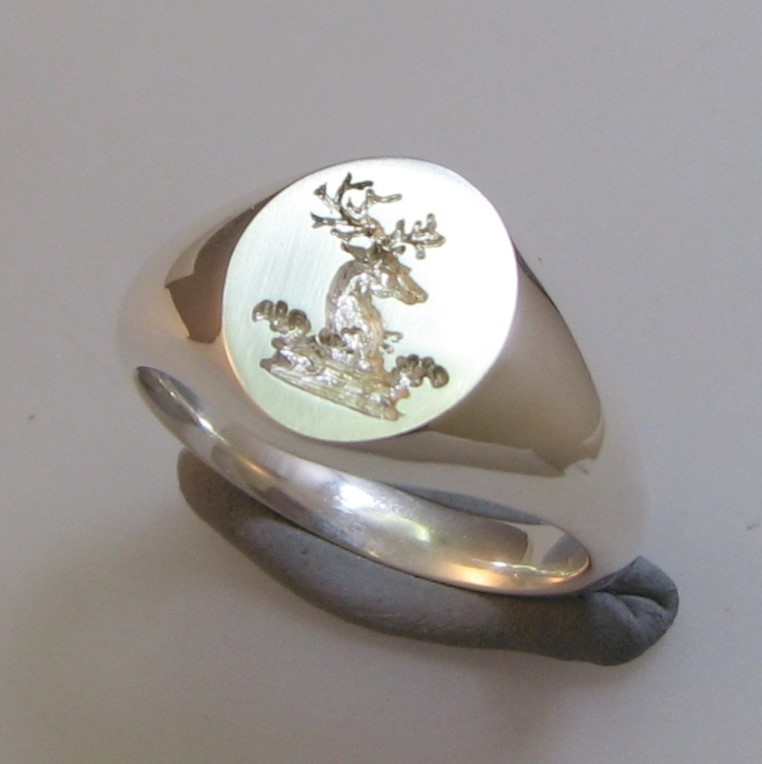 Stag in coronet crest engraved signet ring
